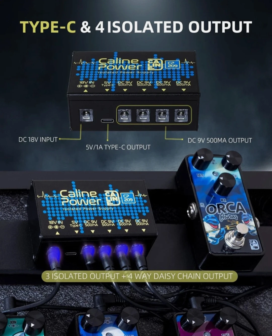 Caline Guitar Pedal Power Supply,9V 500ma / 4 ports - photo 5