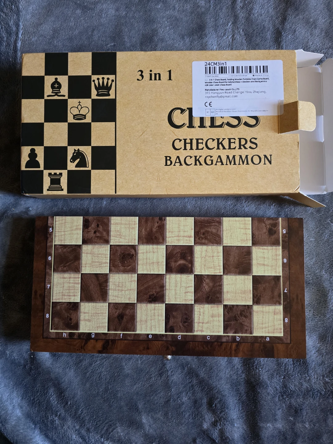 3-in-1 Wooden Chess, Checkers, and Backgammon Set