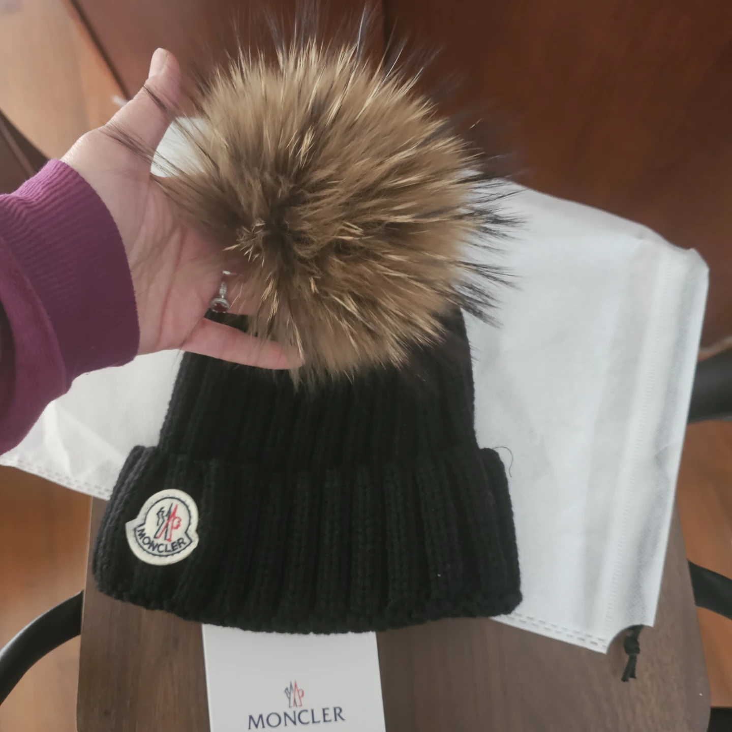 Moncler Wool Beanie with Fur Pom-Pom
