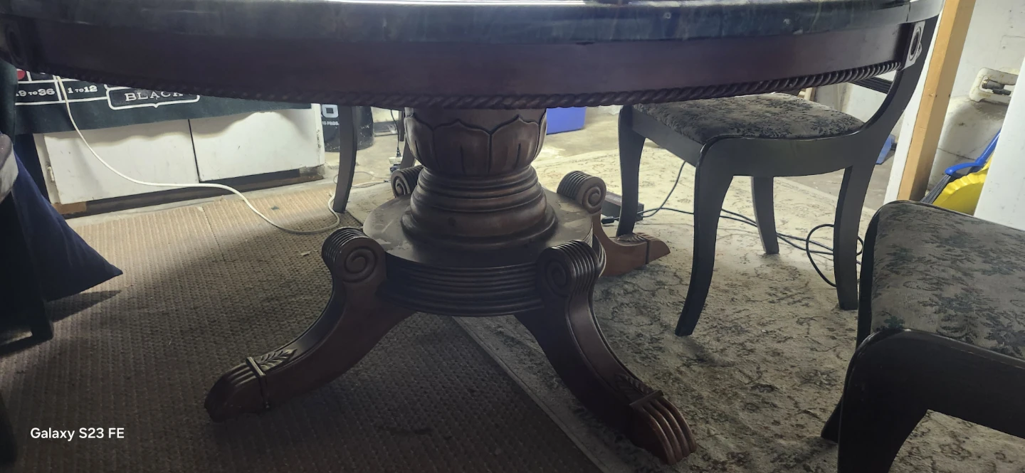 Round Wooden Dining Table marble top comes with 6 chairs