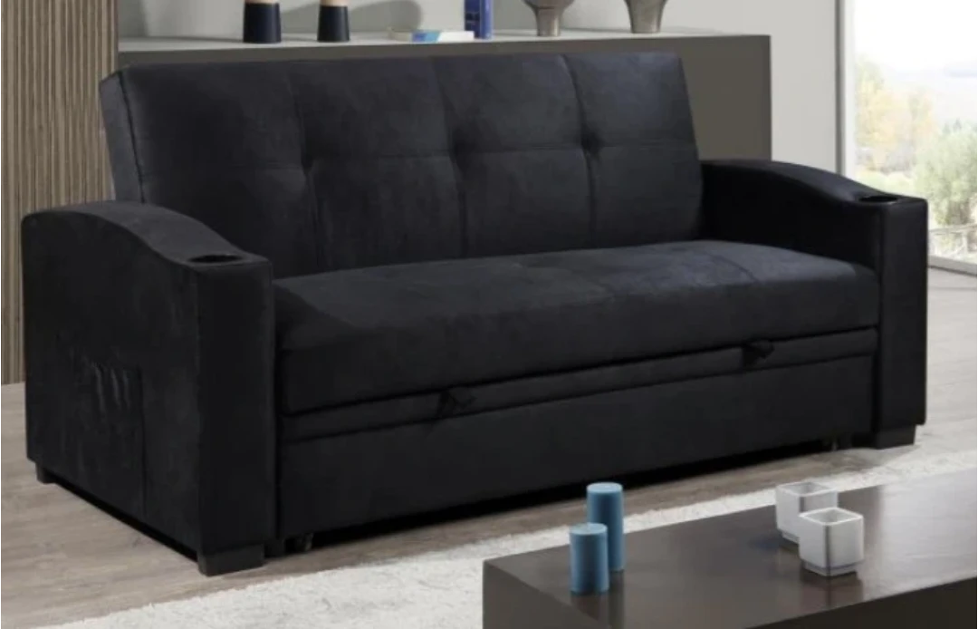 Sofa Bed with Cup Holders Black