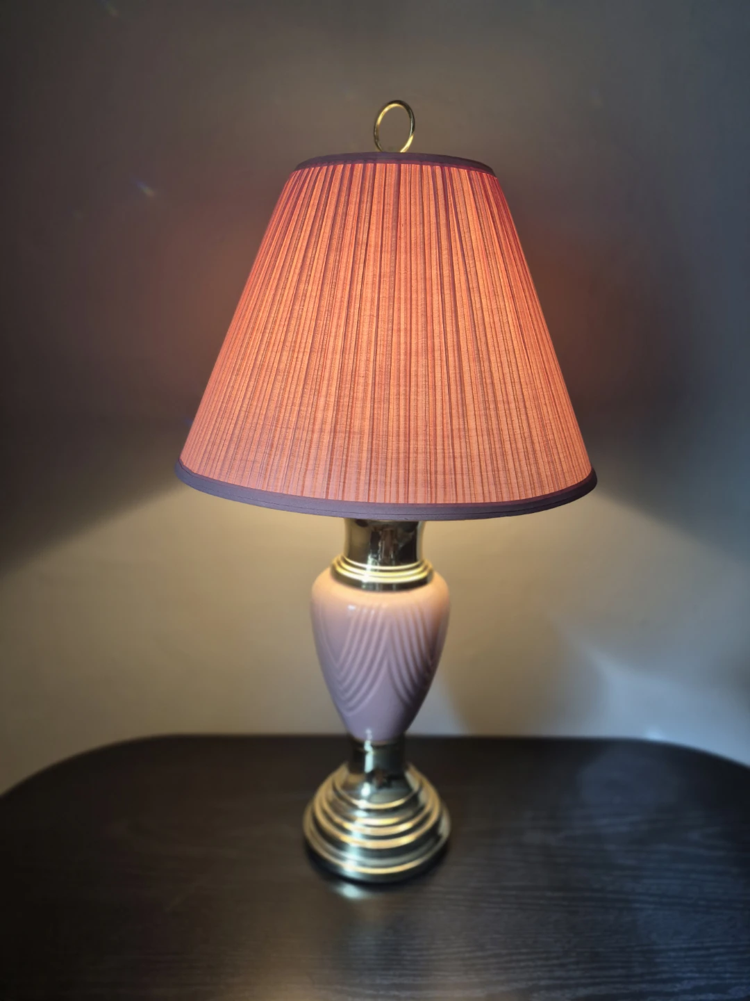 Vintage Mauve Pink Lamp With Gold Accents