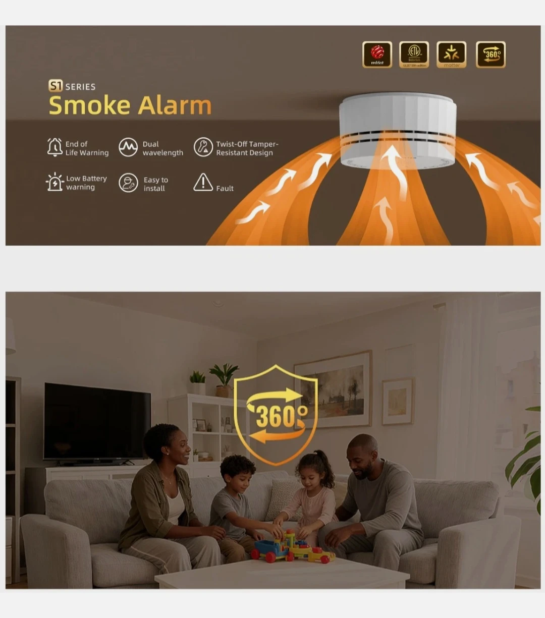 6-Pack / Heiman S1-S Ultra-Compact Smoke Alarm 10-Year Battery - photo 5