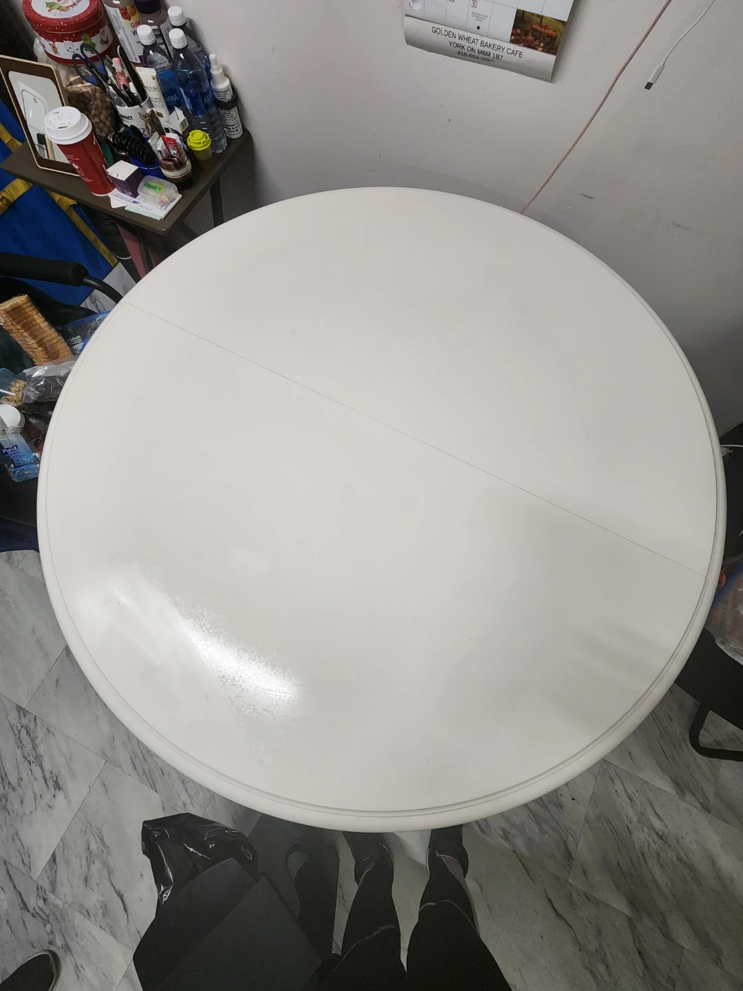 Round White Dining Table with 4 Black Chairs - photo 3