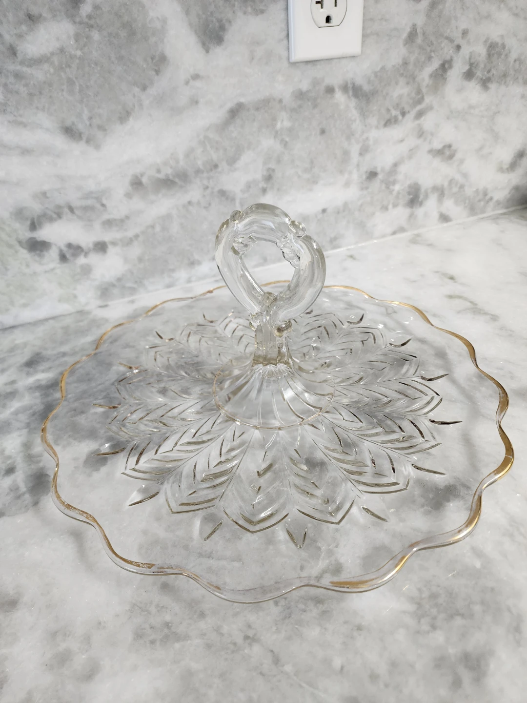 Vintage Crystal Serving Tray with Gold Rim
