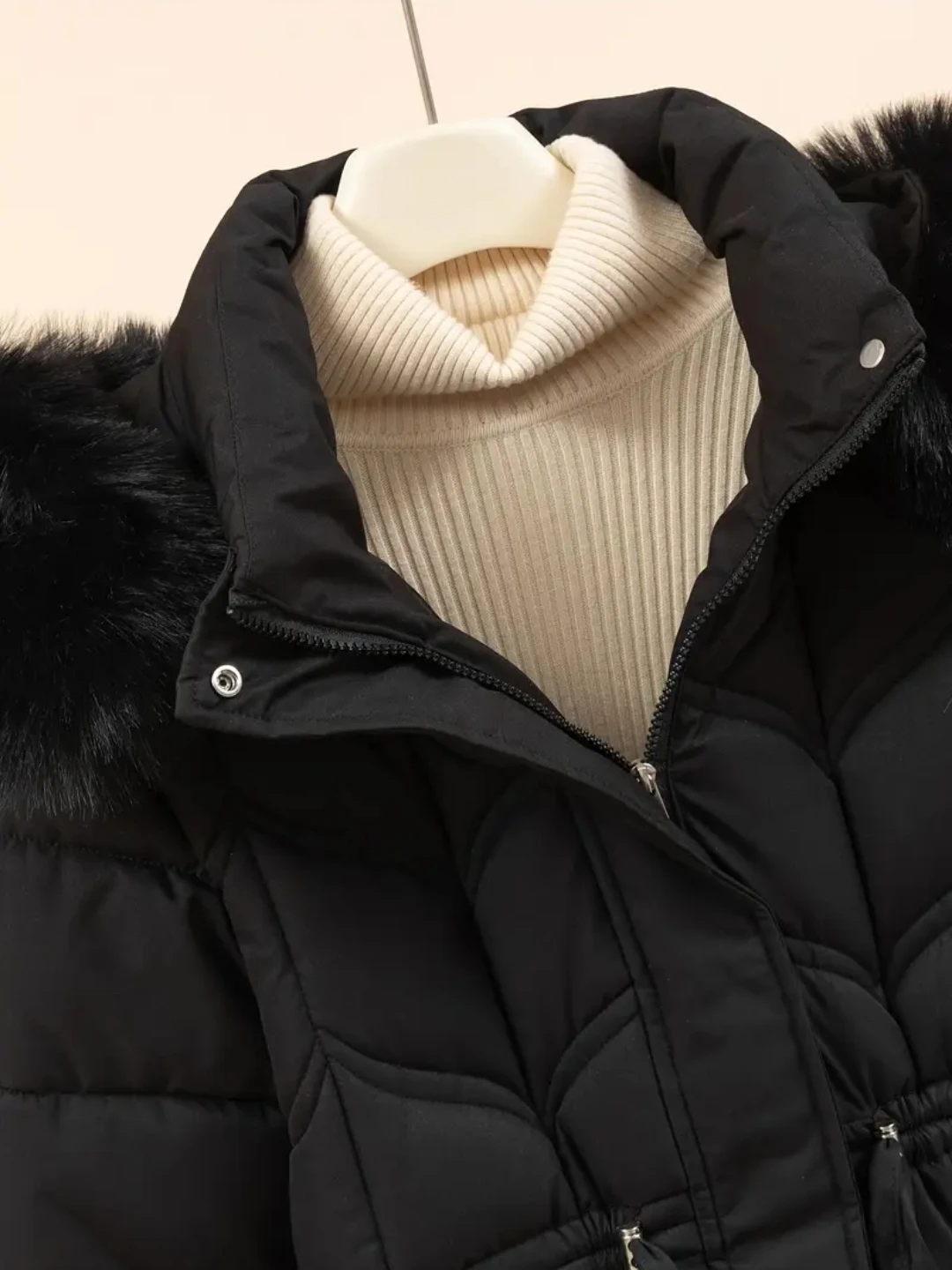 Black Puffer Coat with Faux Fur Hood - photo 4