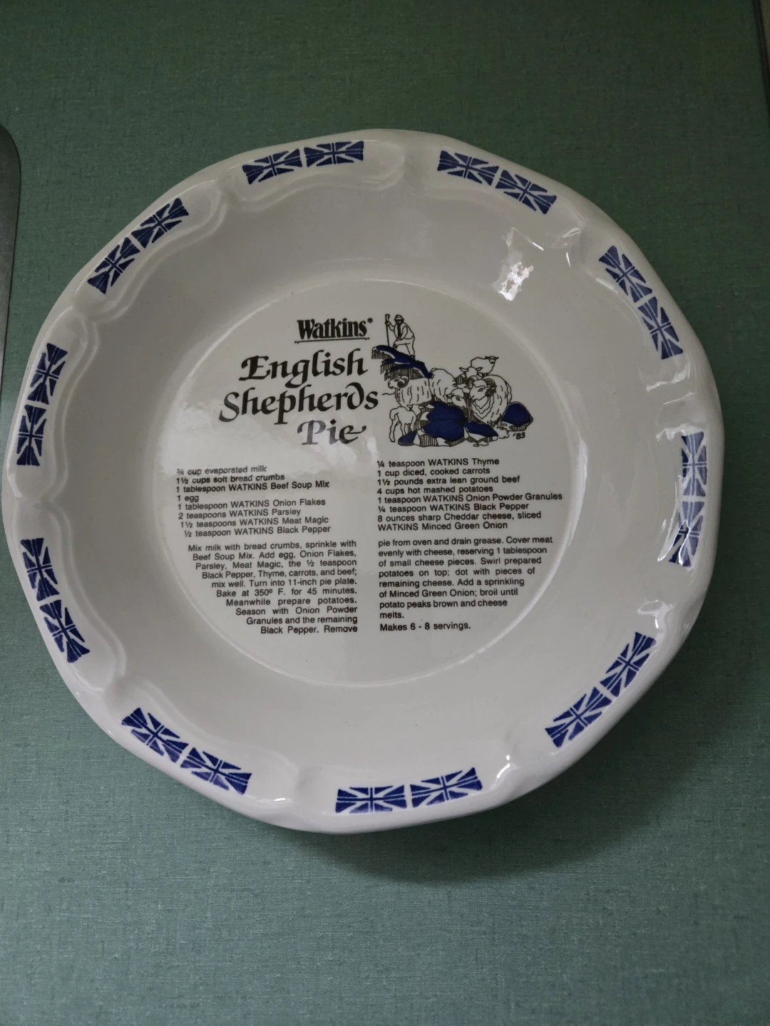 Vintage Watkins Deeo Dish Shepherds Pie Recipe Plate