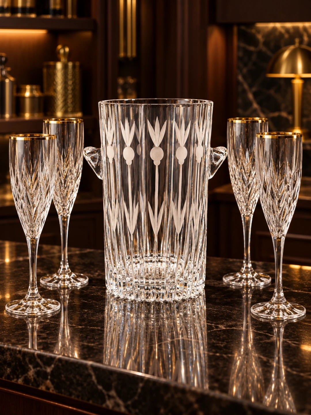 Set of 4  Mikasa Gold-Rimmed Crystal Champagne Flutes