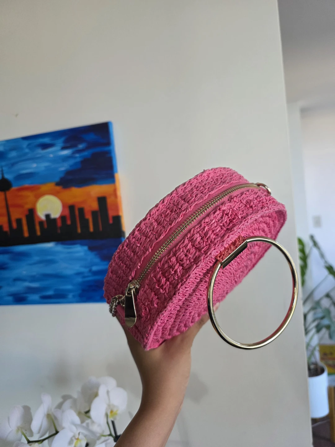 New Pink Round Straw Handbag - photo 4