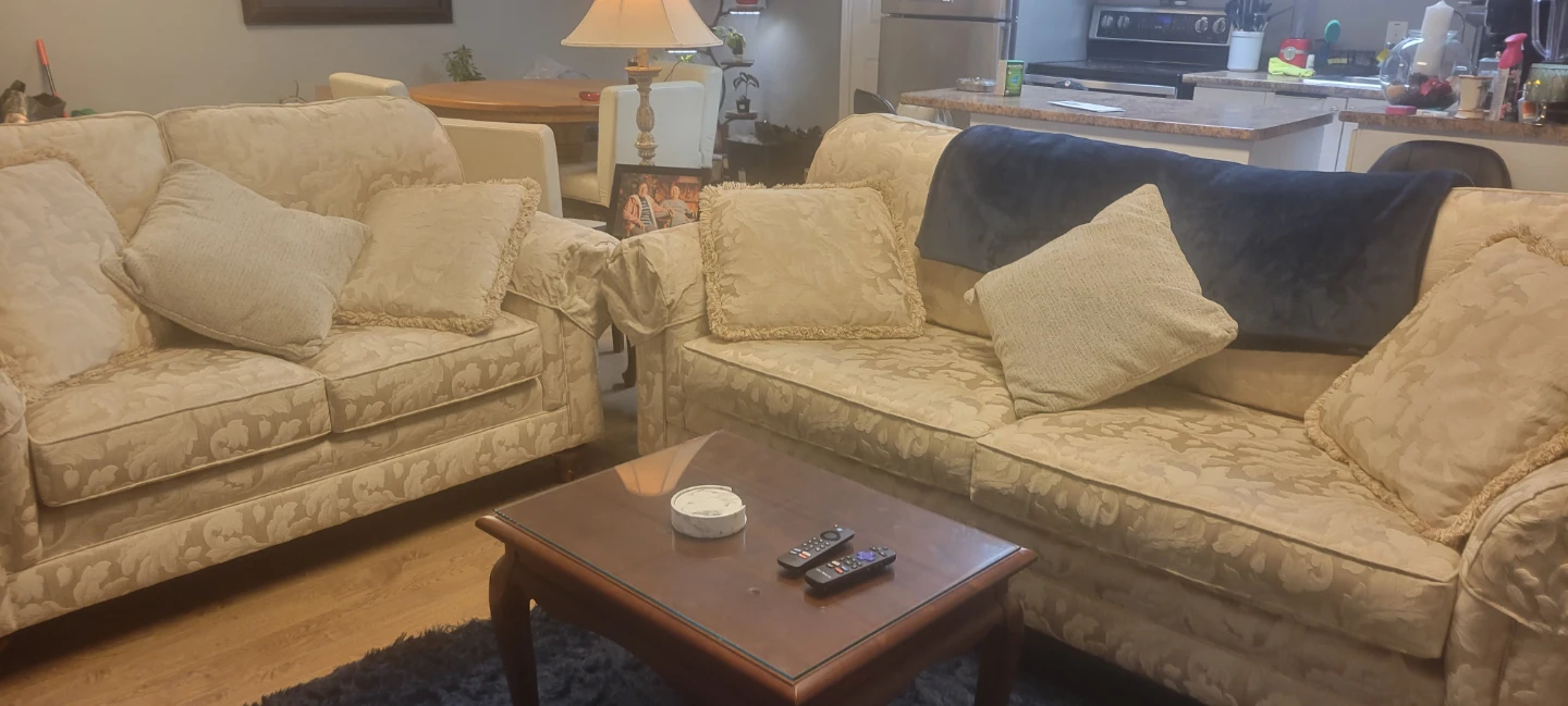 Beige Floral Sofa and Loveseat Set