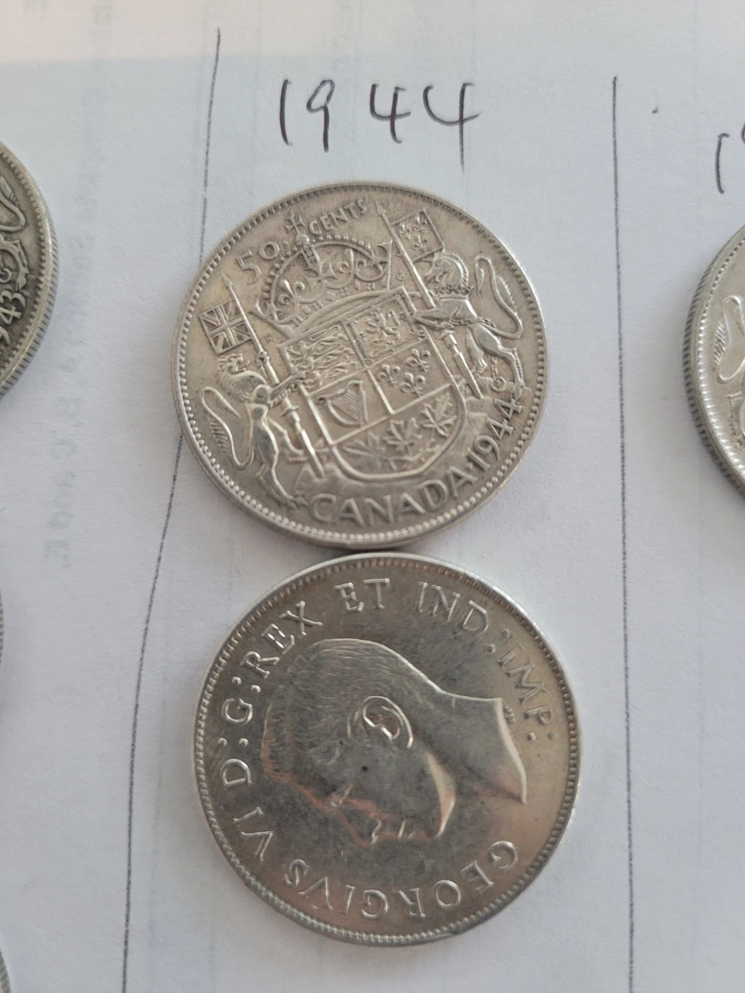 Two 1944 Canada 50 Cents Coins