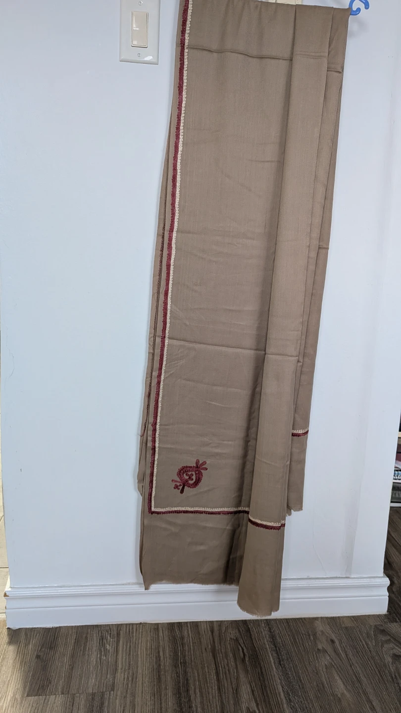 Taupe scarf with embroidered detail