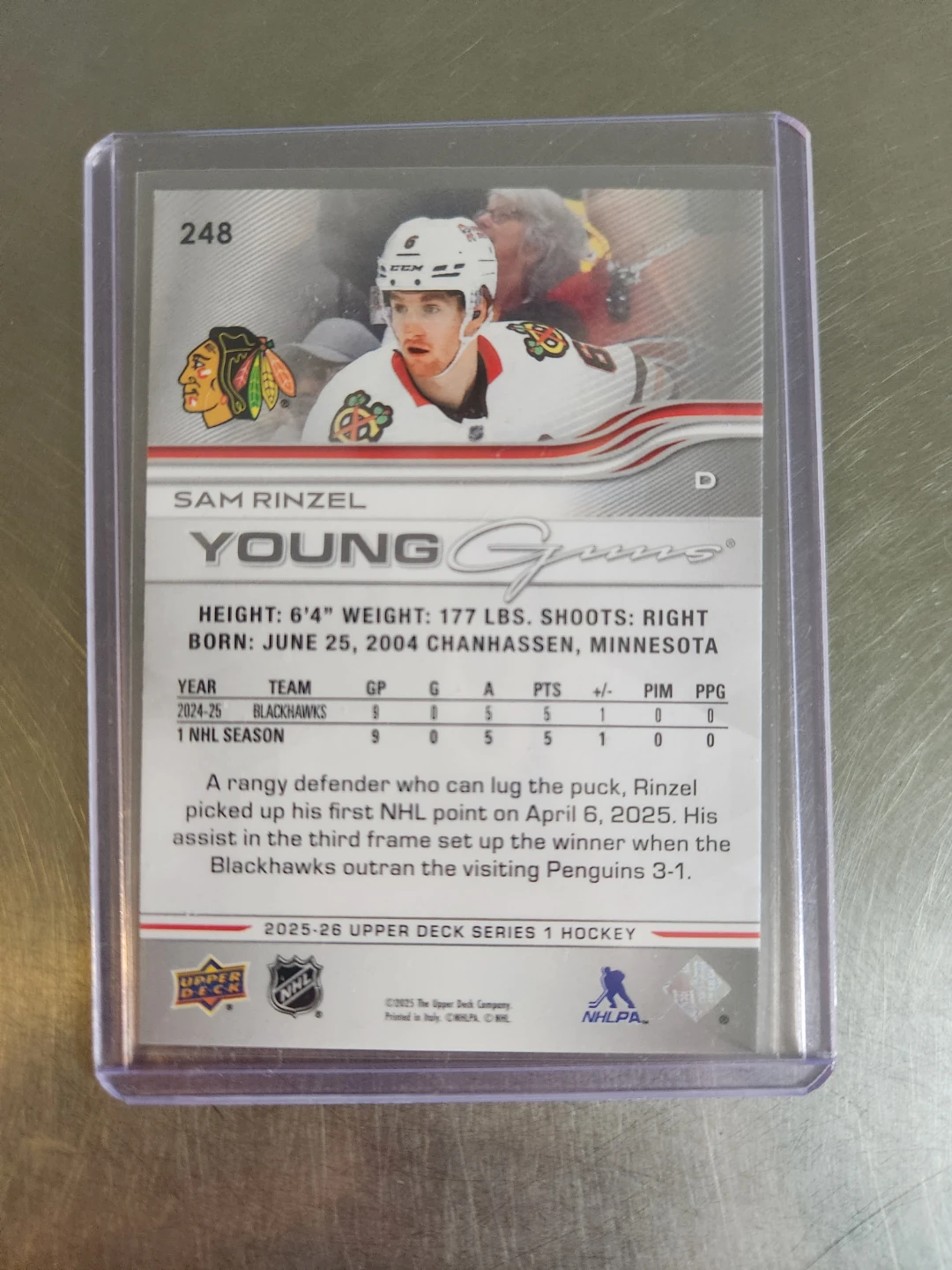 Sam Rinzel 2025-26 Upper Deck Young Guns Hockey Card - photo 2
