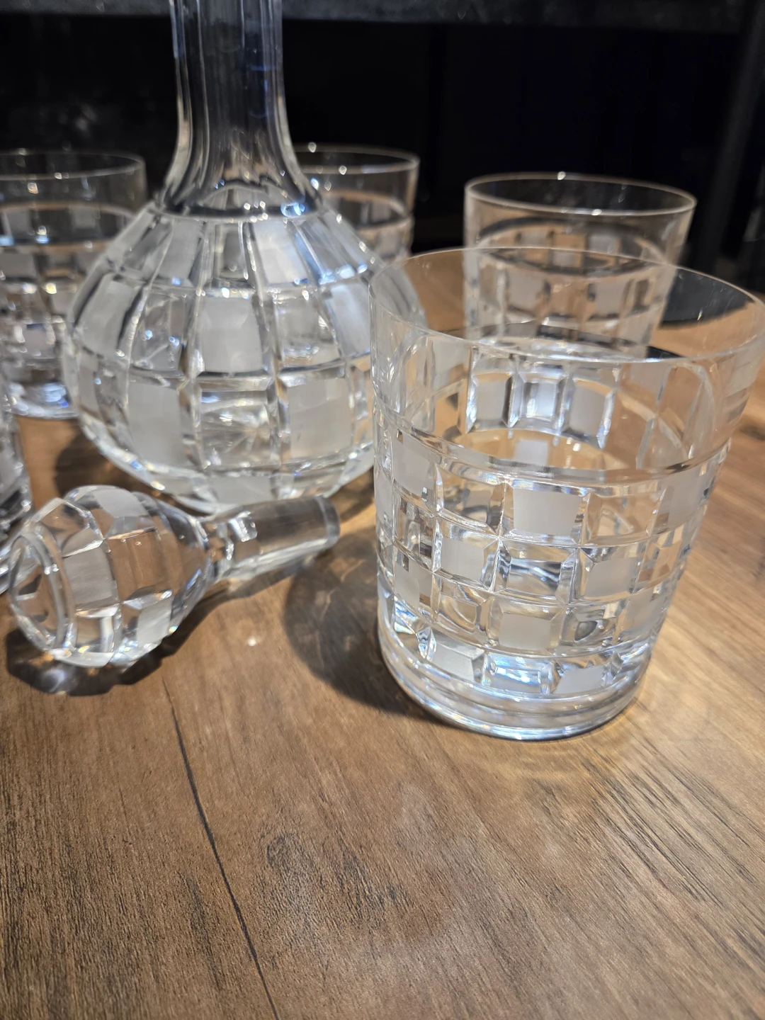Vintage Crystal Decanter + 5 Matching Rocks Glasses - photo 2