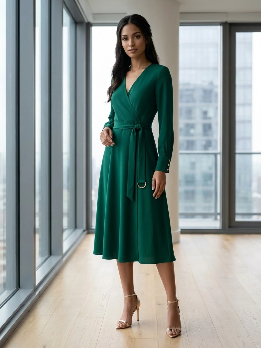 Green Wrap Dress Size -4 , size small