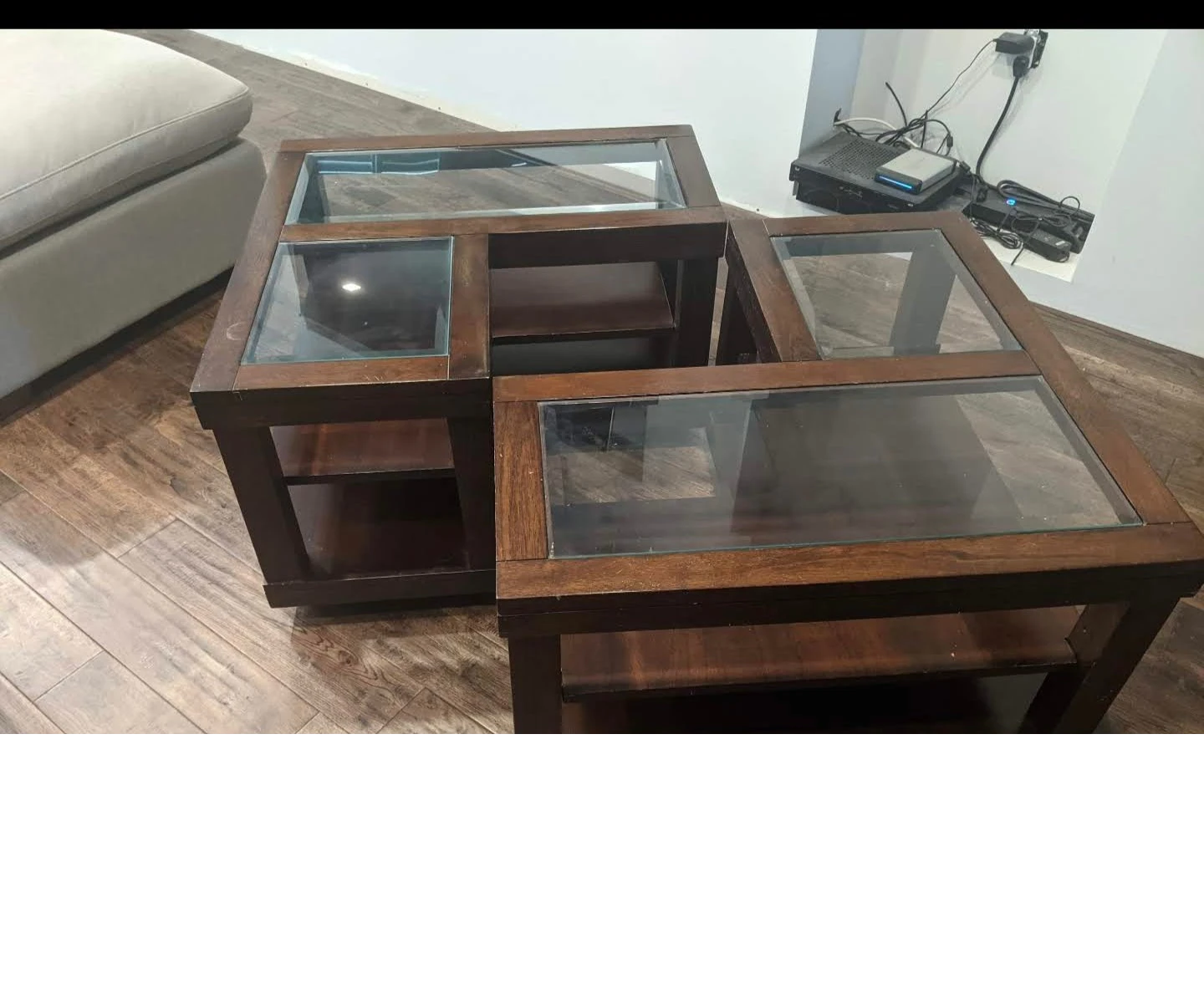 Set of Two Wooden Side Tables with Glass Tops - photo 3