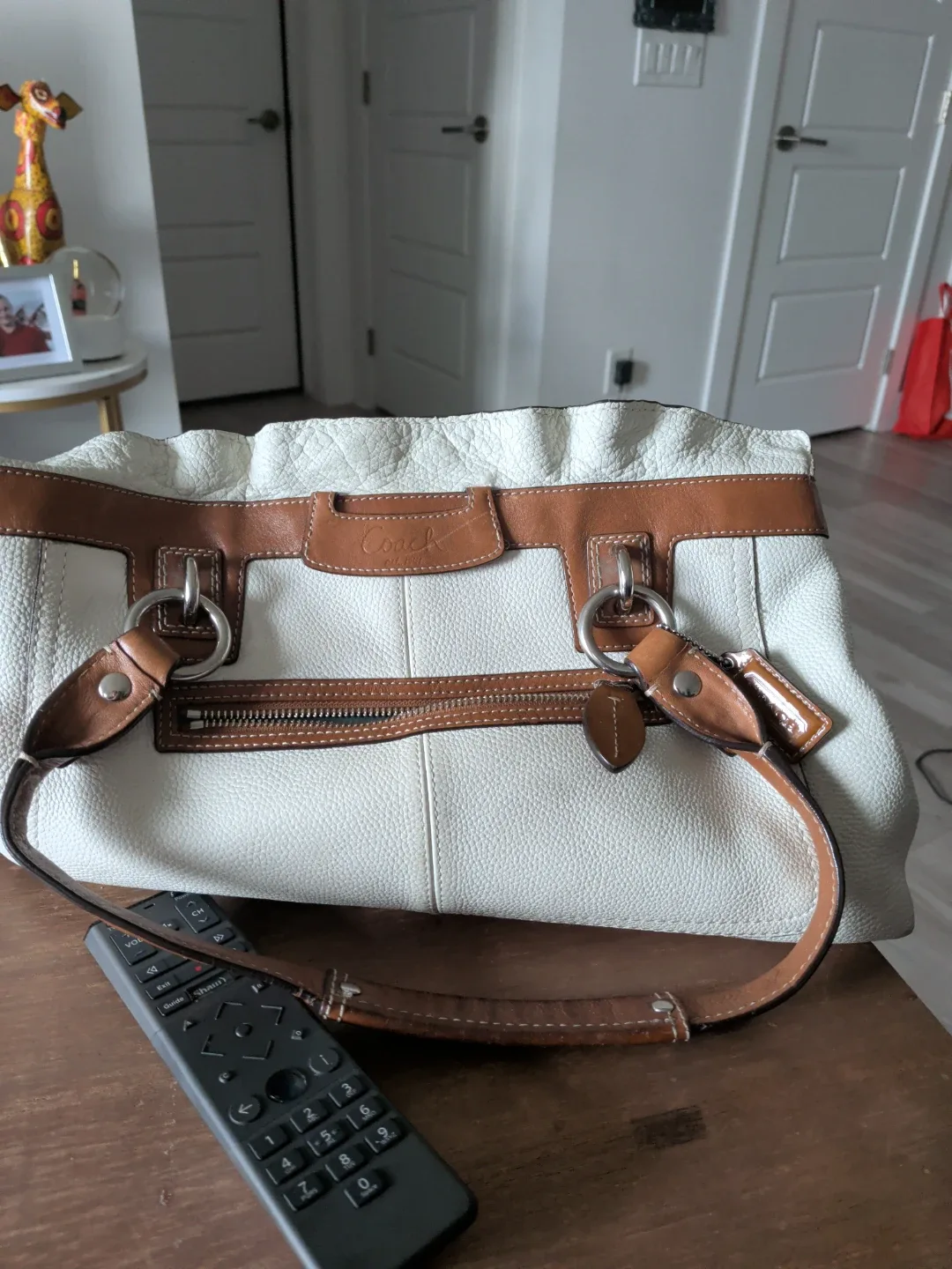 Coach White and Tan Leather Handbag