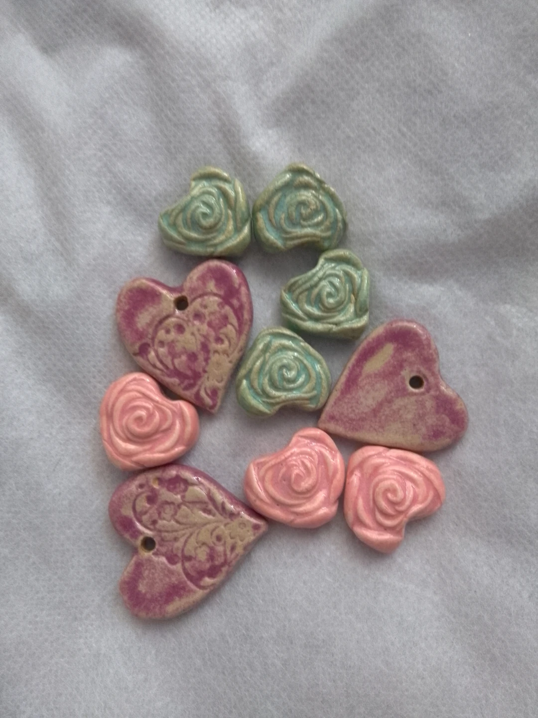 Ceramic Heart & Rose Beads 🏈