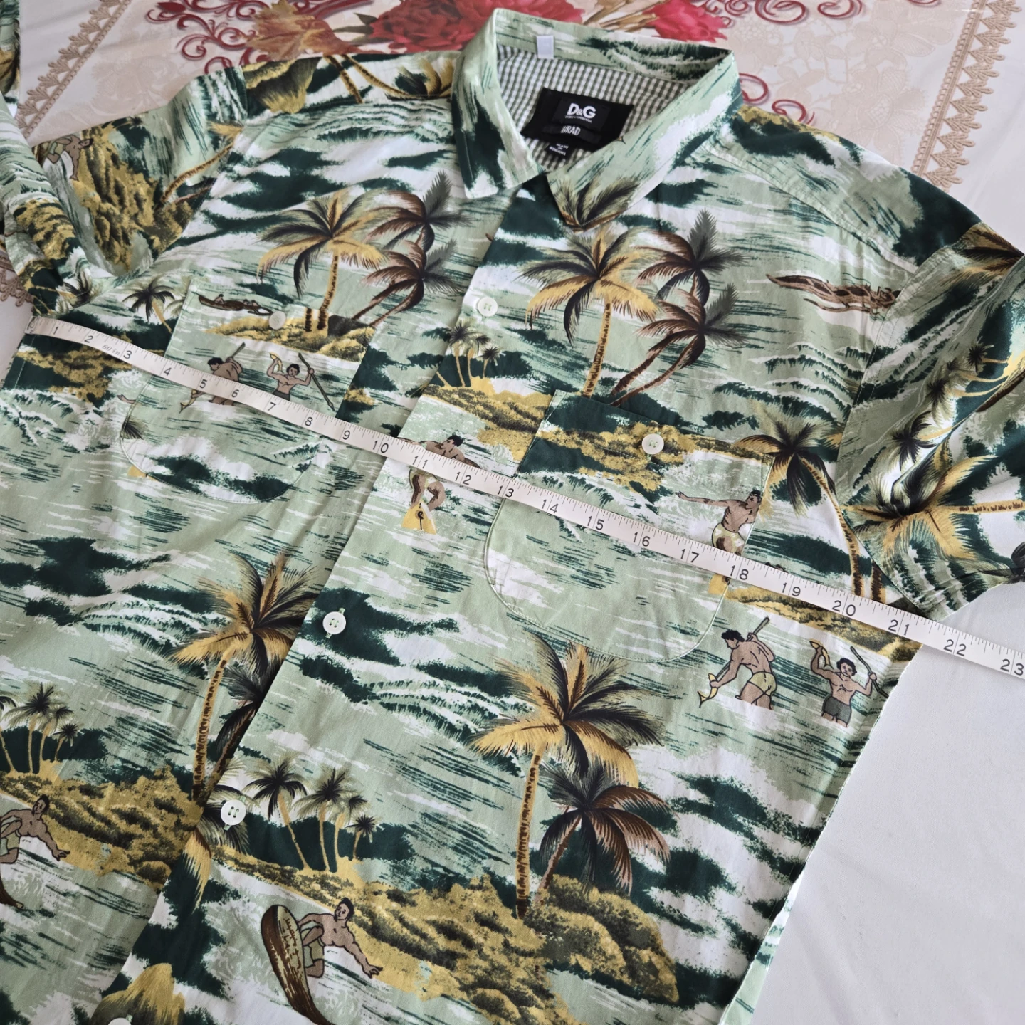 D&G Brad Tropical Palm Print Button-Down Shirt Mens 16.5 Green 🏈 - photo 4