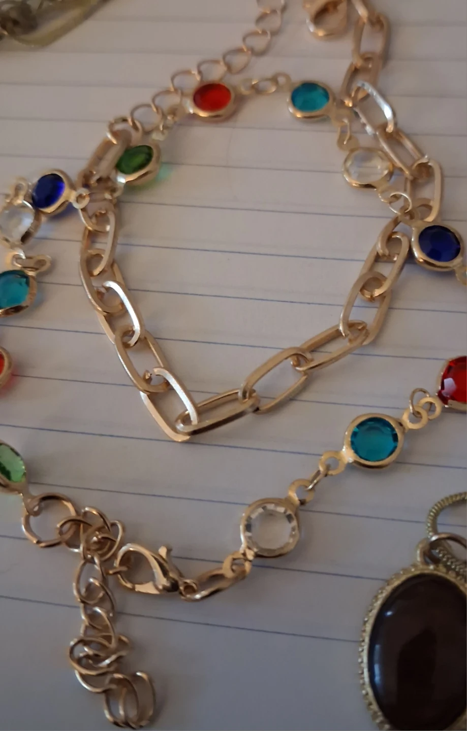 Gold-tone chain bracelete with colourful gemstones - photo 4