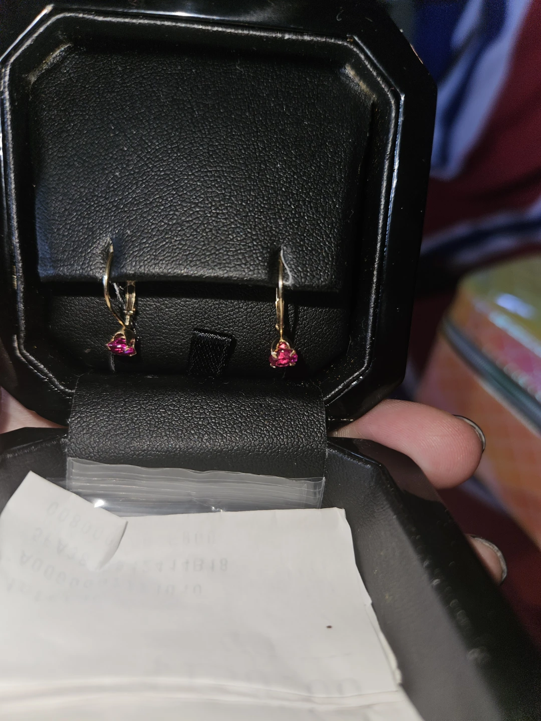 Gold Leverback Earrings with Pink Gemstones - photo 2