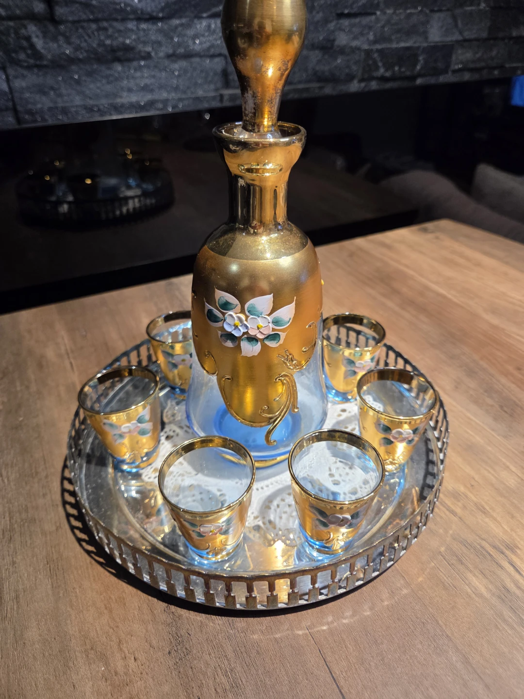 Vintage Hand-Painted Glass Liqueur Set