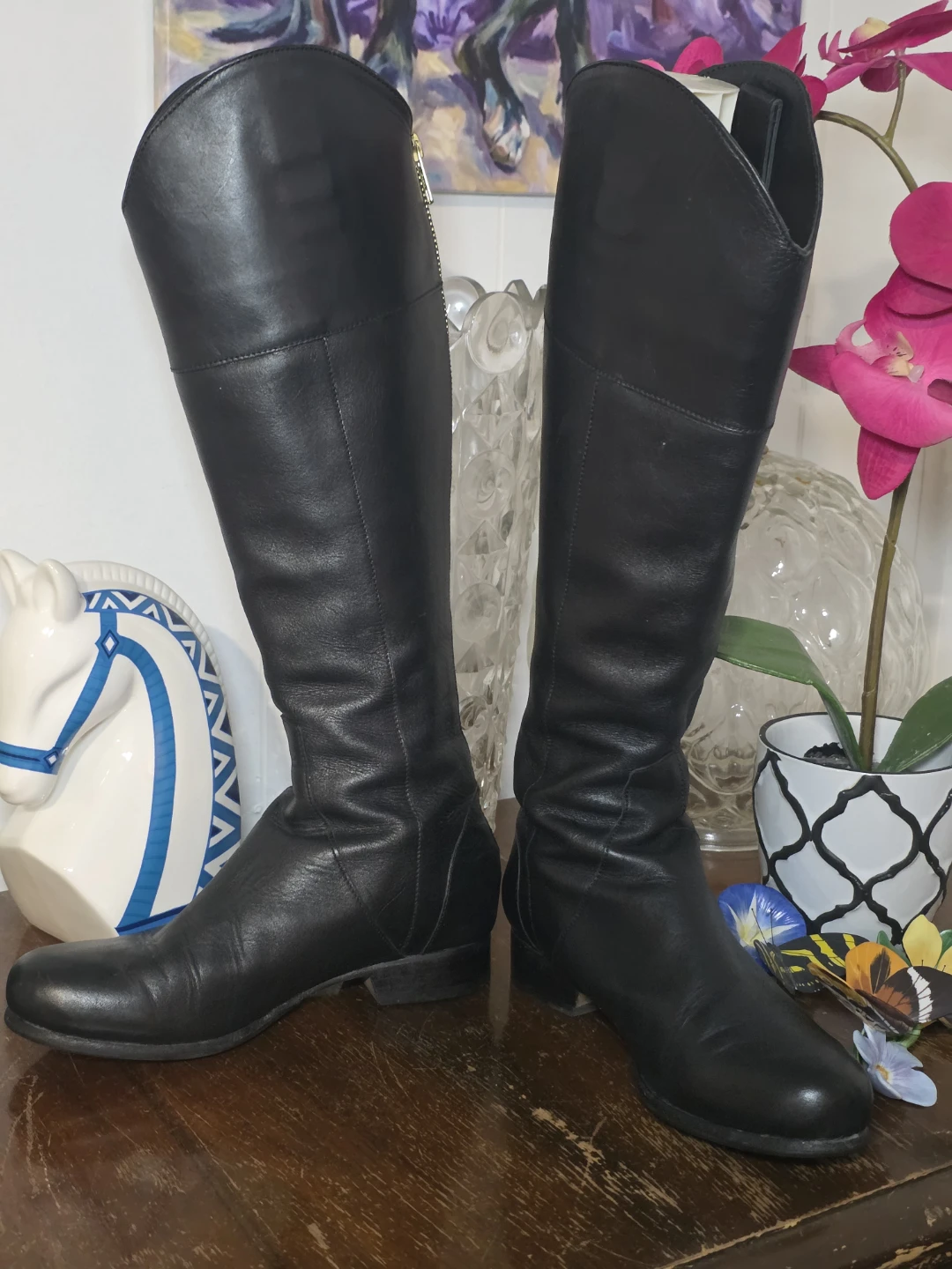 Poppy Barley Black Leather Tall Boots