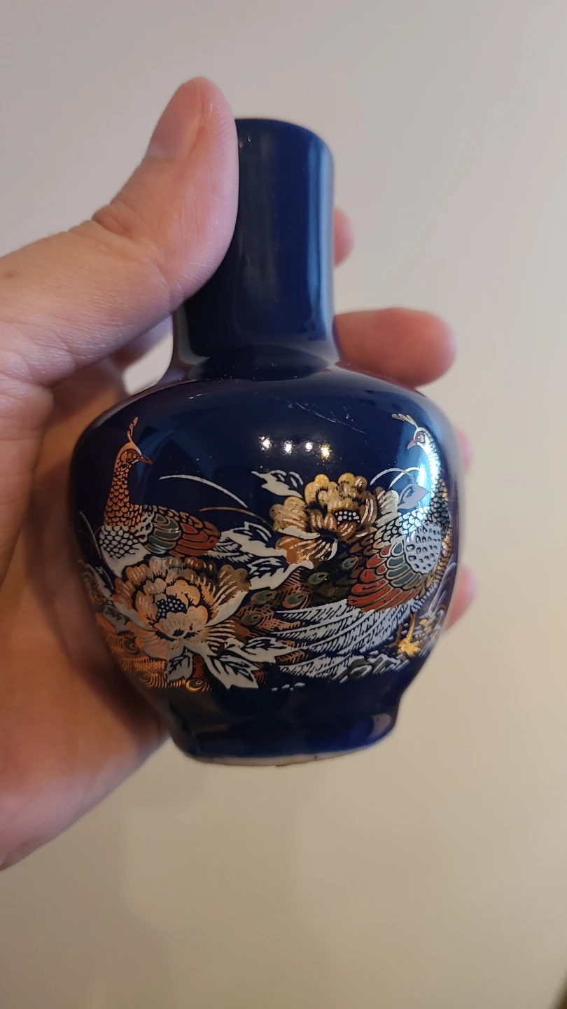 Vintage Porcelain Cobalt Vase and Bell Set