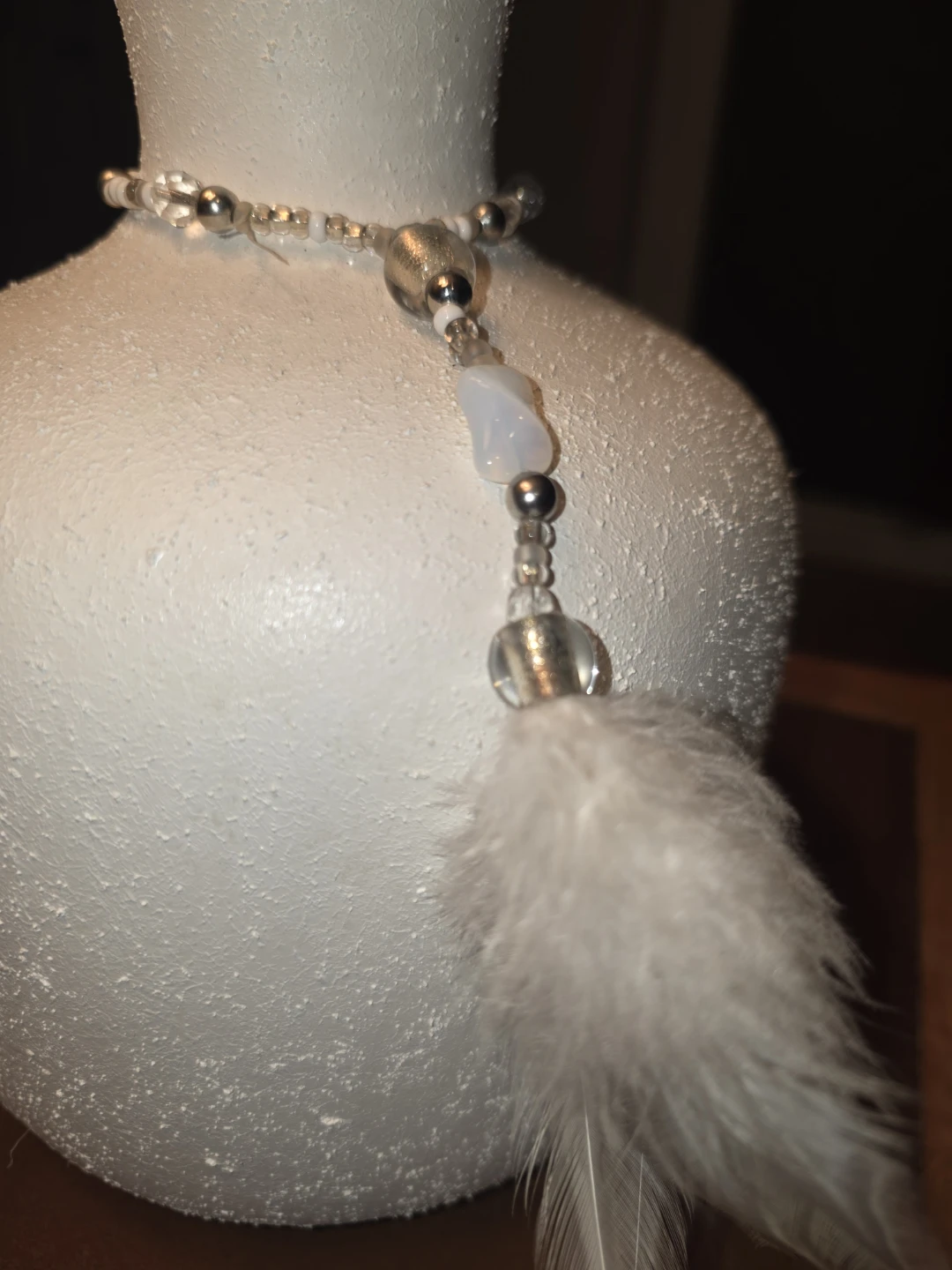 White textured vase with beaded decoration - photo 5