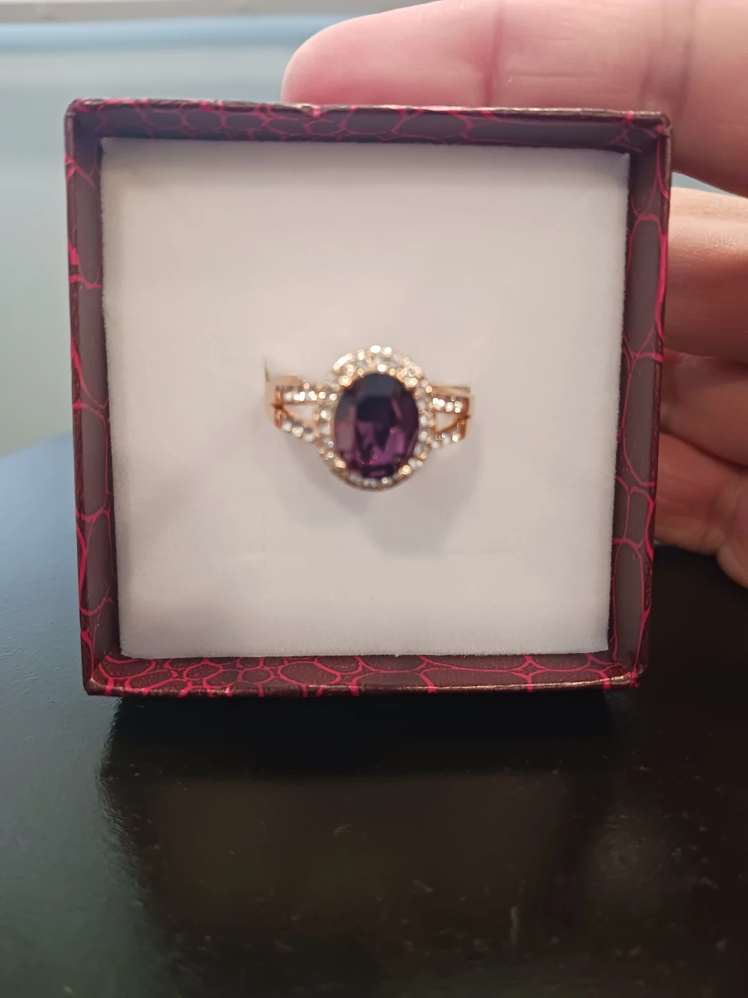 Oval Amethyst Halo Ring with Rose Gold Band