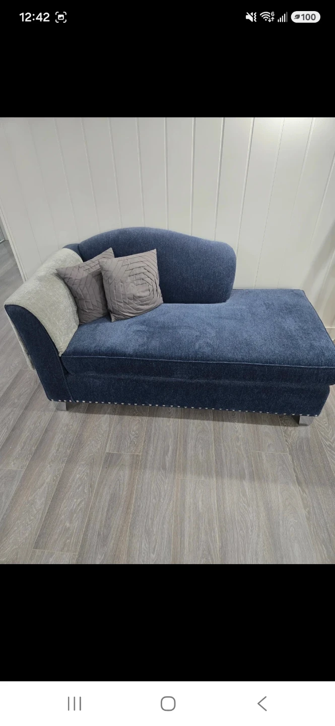 New! Blue Studded Fabric Chaise Lounge