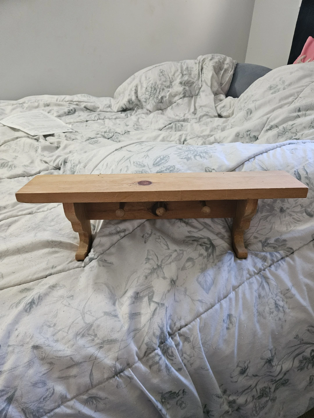Wooden Shelf with Hooks - photo 2