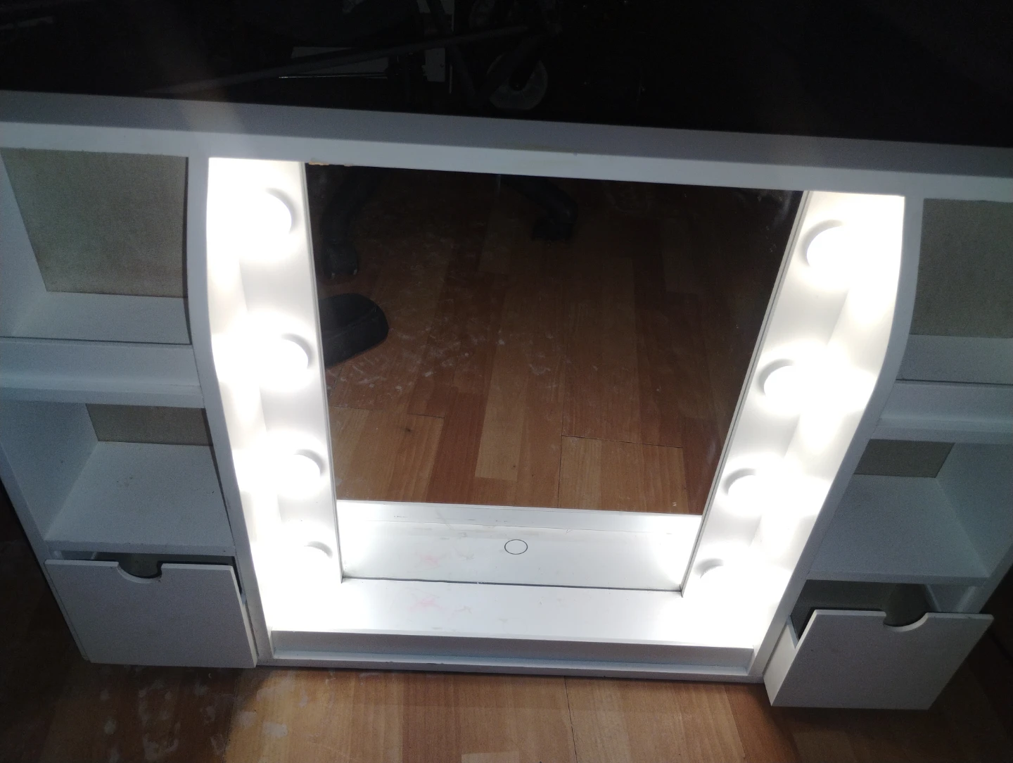 White Vanity Mirror with LED Lights and Storage - photo 2