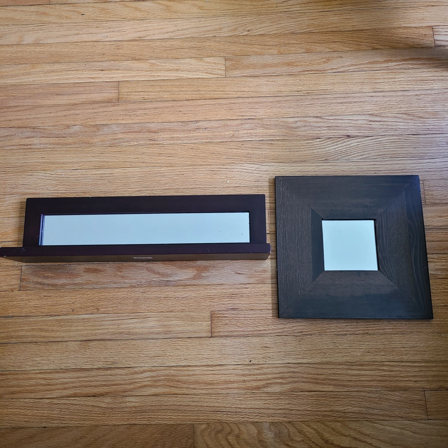 Dark Wood Square Mirror and Candle Shelf Set