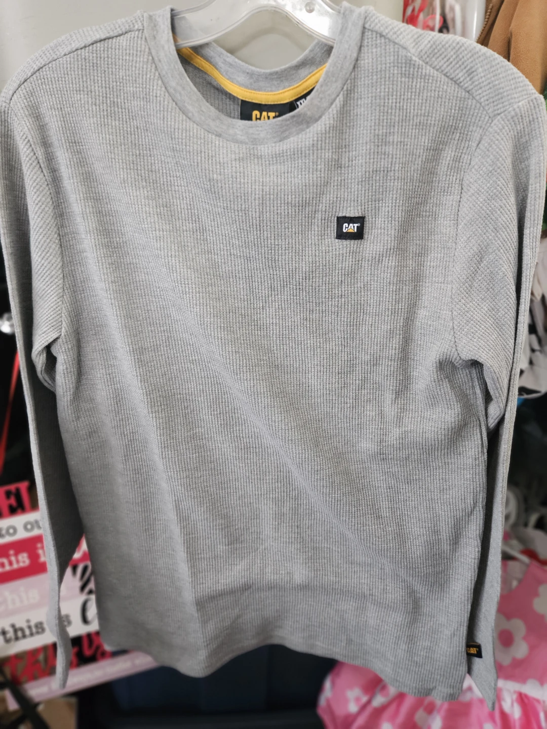 CAT Caterpillar Grey Waffle Knit Long Sleeve Shirt XXL