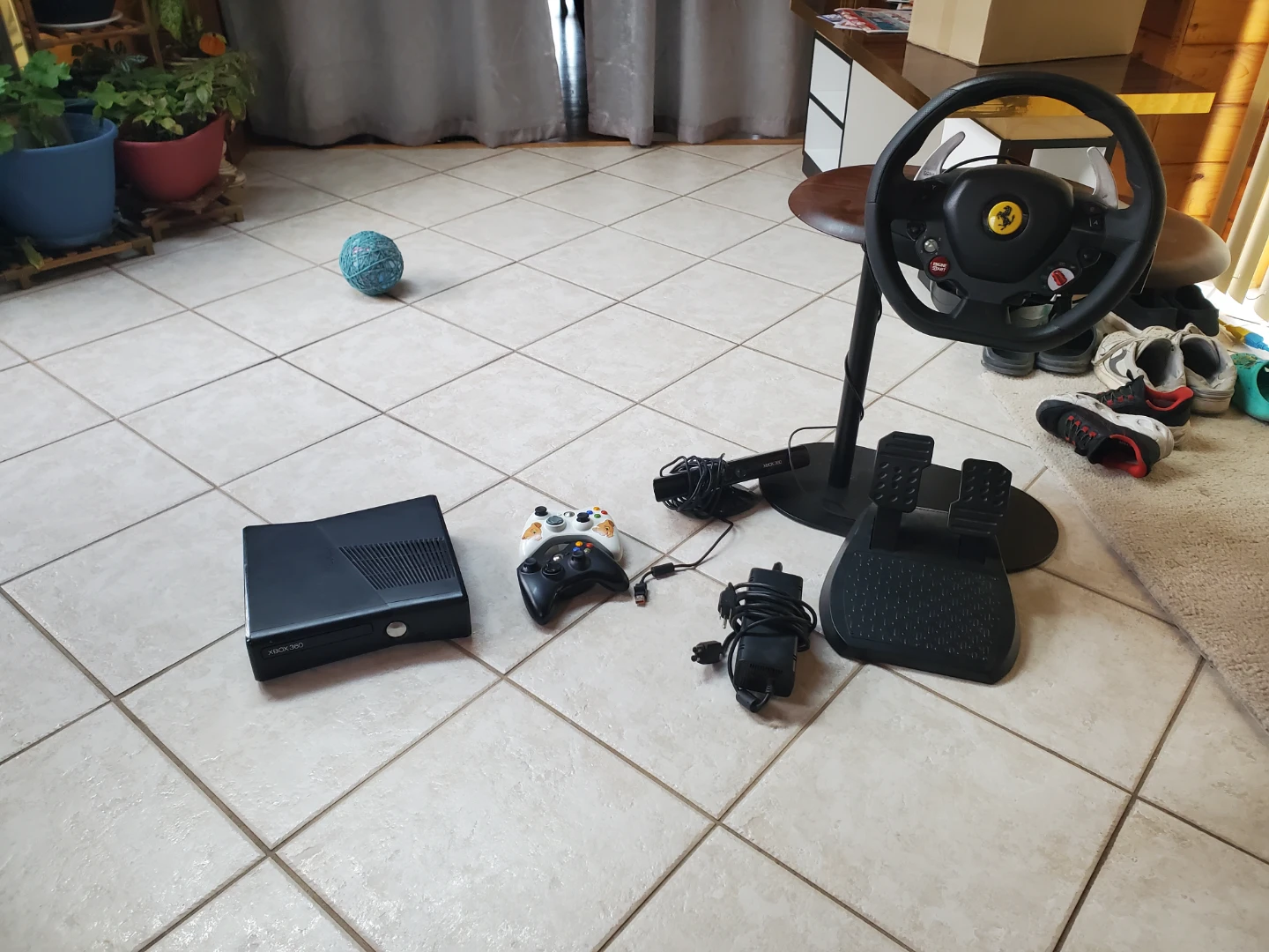 Xbox 360 Console with Racing Wheel and Controllers