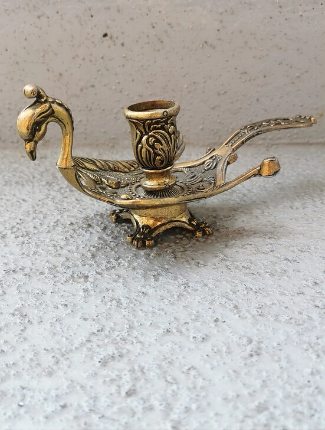 Vintage Italian Brass Phoenix Bird Chamberstick Candle Holder