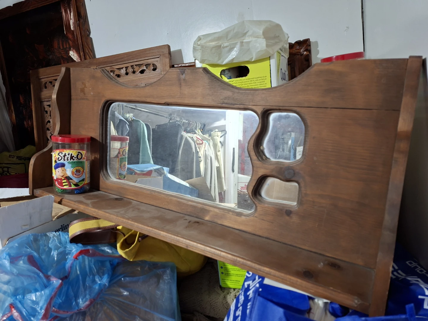 Vintage Wooden Wall Shelf with Mirror - photo 2