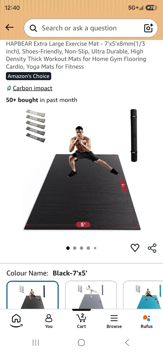 HAPBEAR Extra Large Exercise Mat - 7' x 5' Black - photo 4