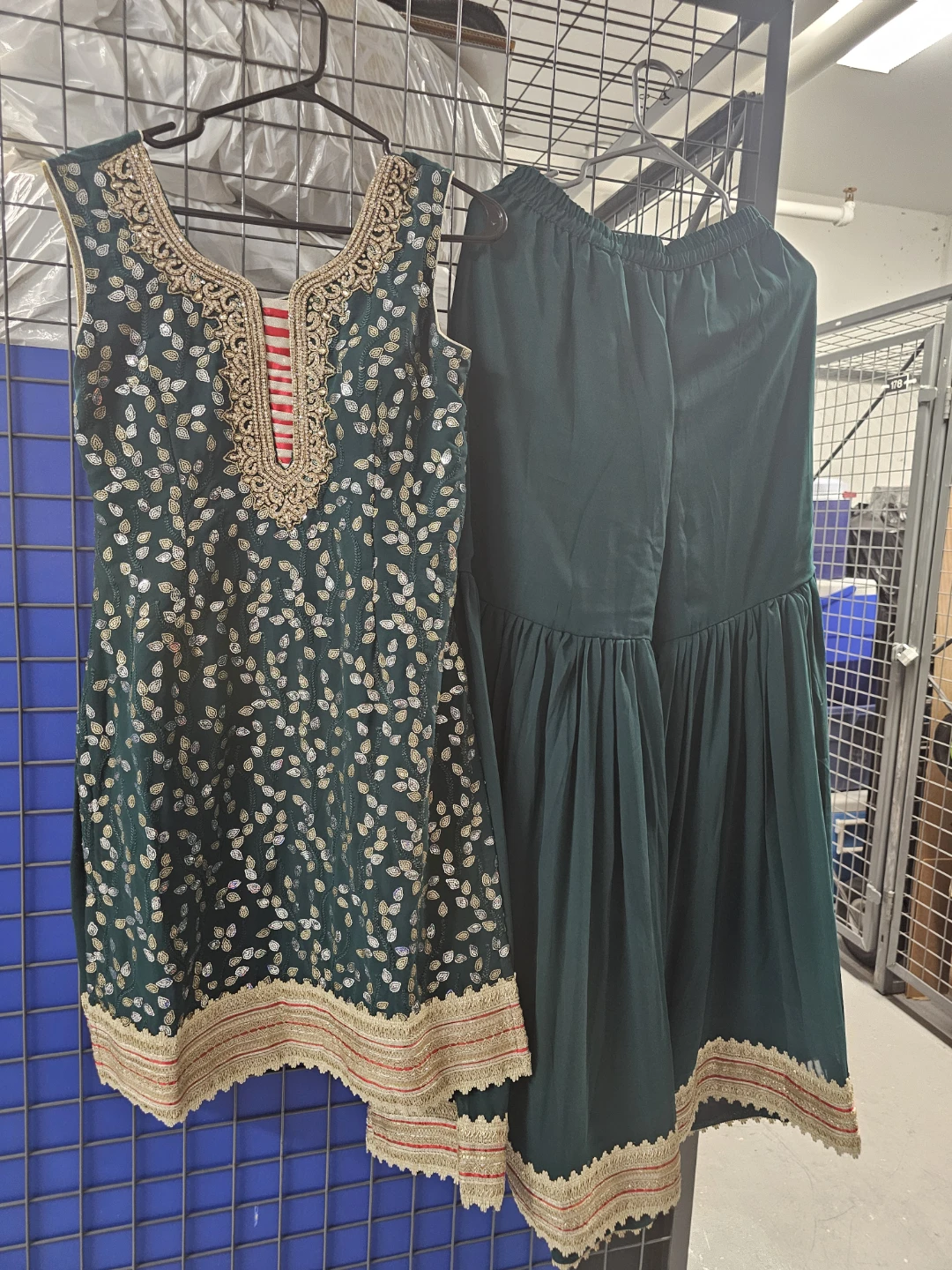 Dark Green Traditional Three-Piece Outfit
