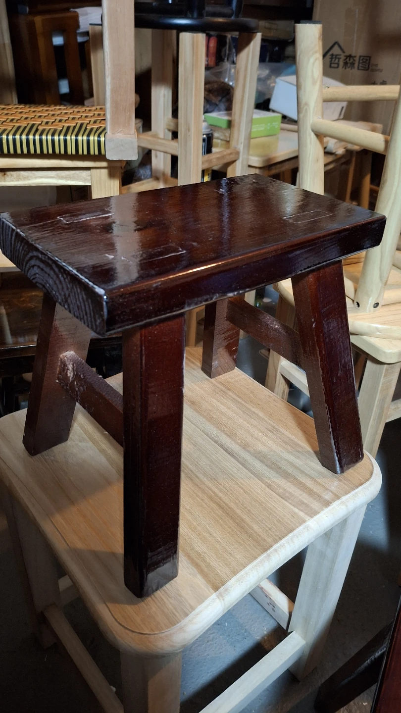 Small dark stained wooden stool 🏈 - photo 2