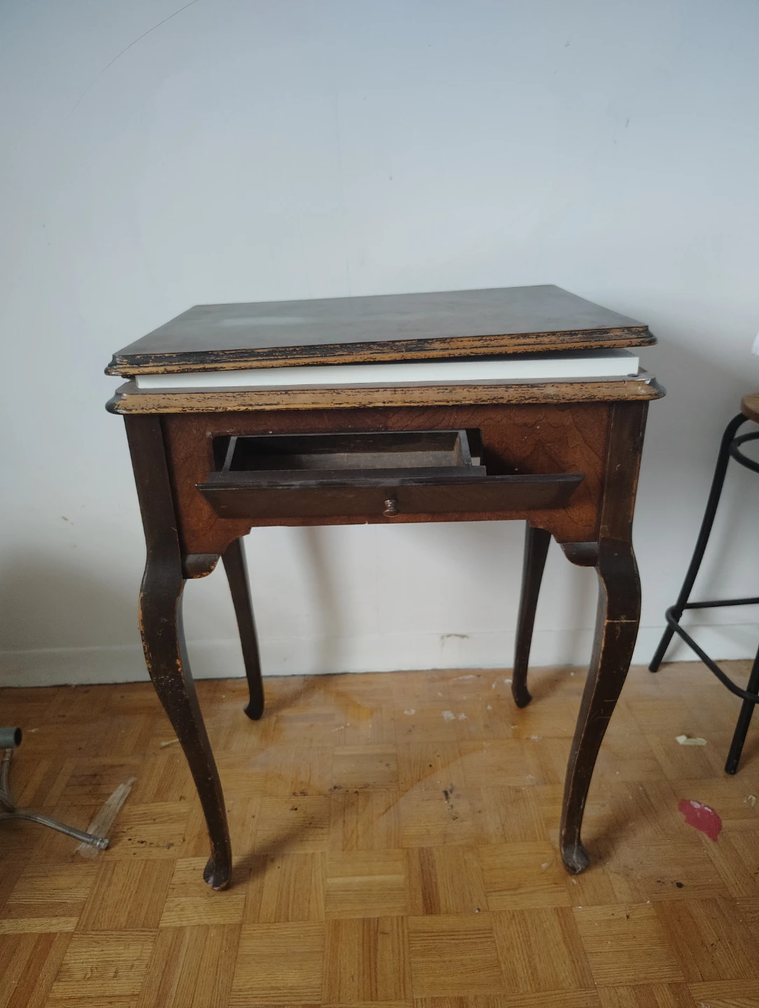 Vintage Wooden Side Table with Flip-Top