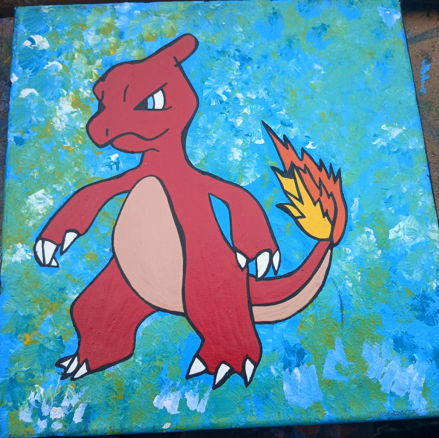 Hand-painted Charmeleon canvas art