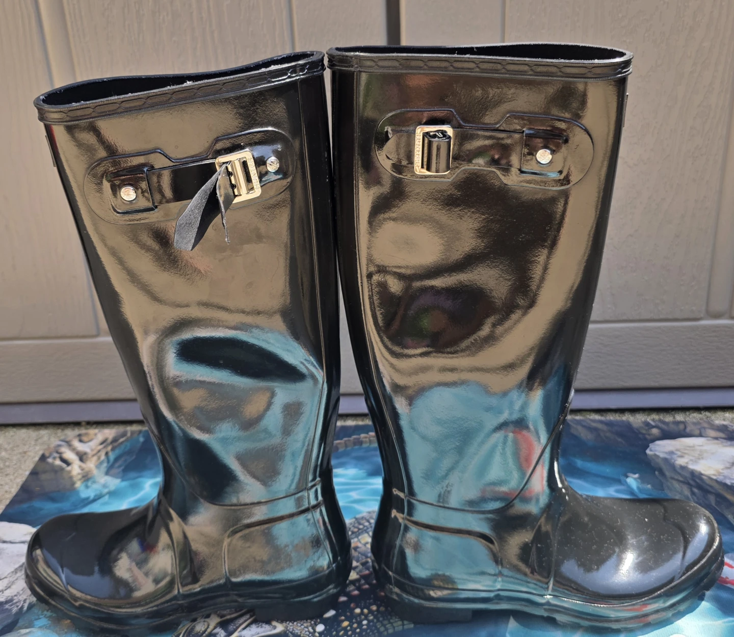 Black Hunter Gloss tall Rain Boots size 7 - photo 3