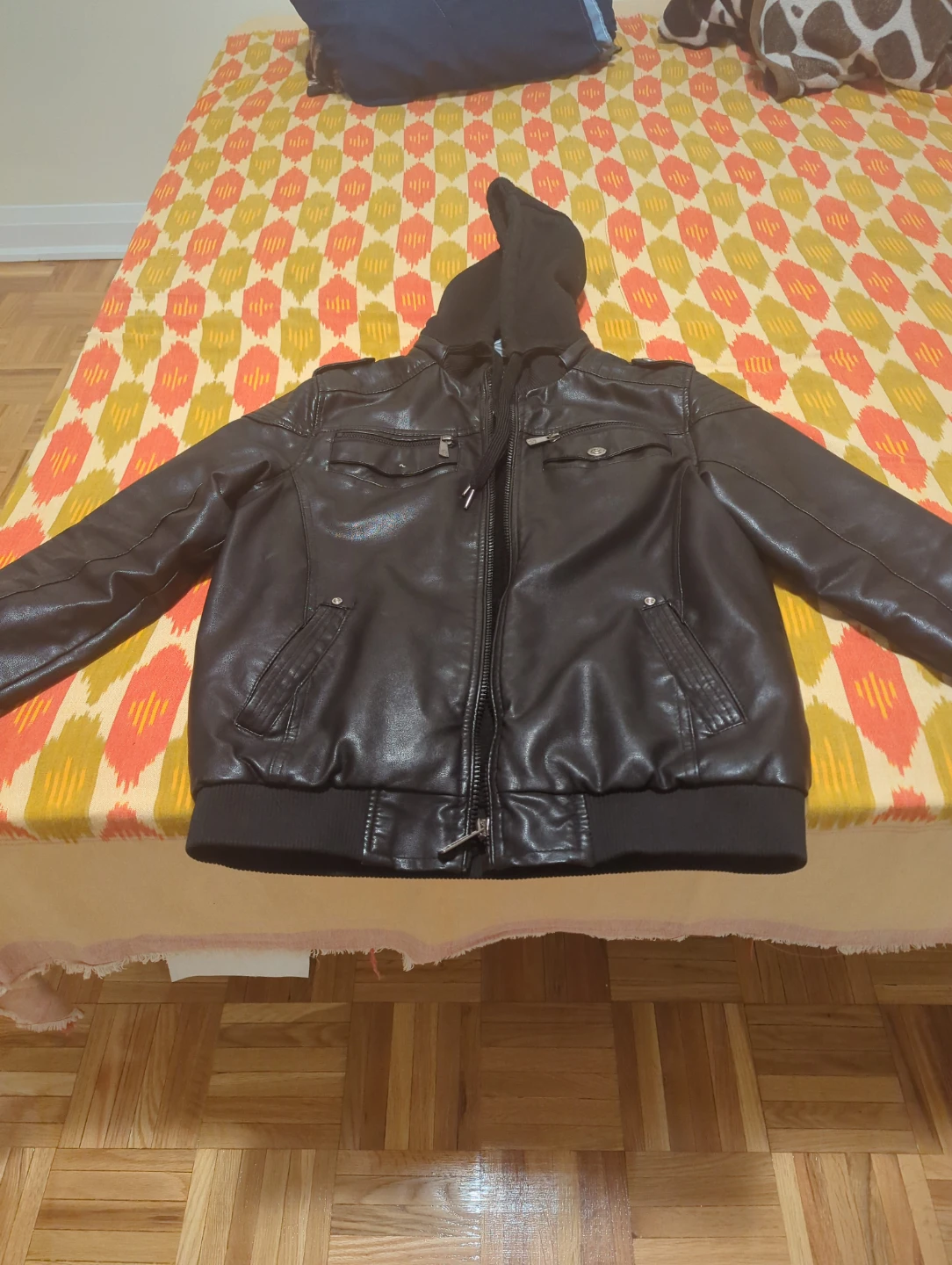Refined Republic Faux Leather Jacket with Hoodie