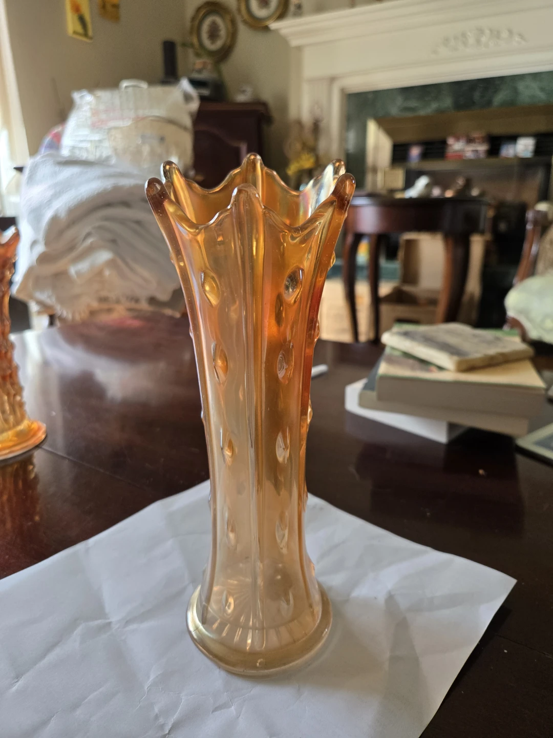 Antique Dugan  Carnival Glass Swung Vase - 9" Marigold