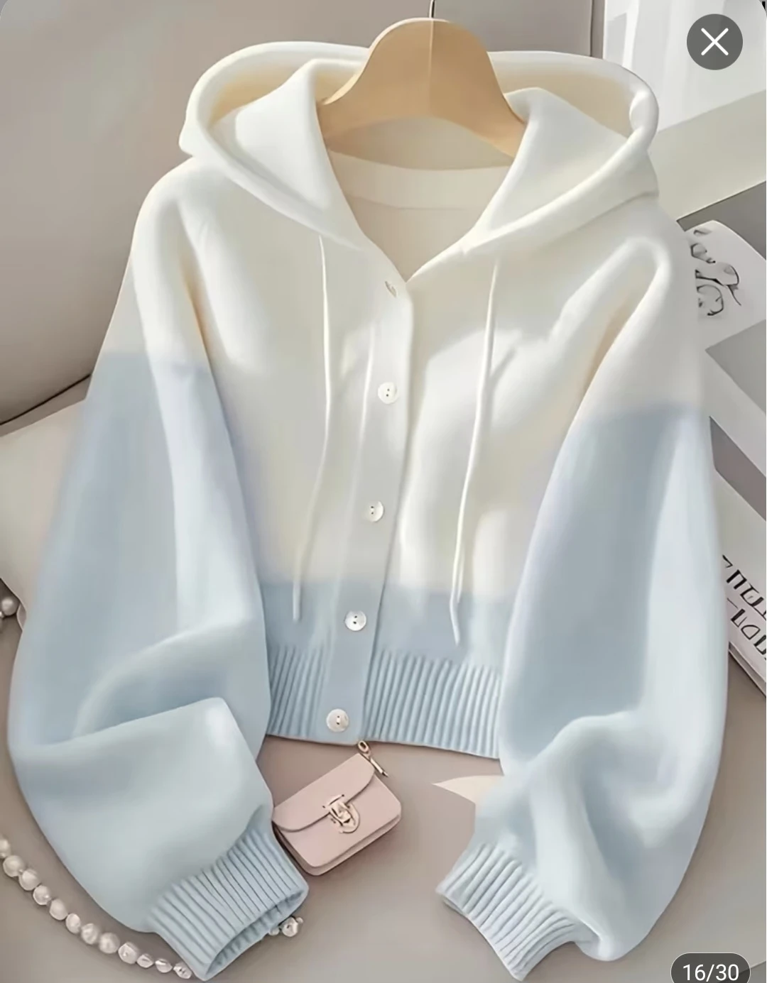 Two-Tone Pastel Button-Down Knit Hoodie