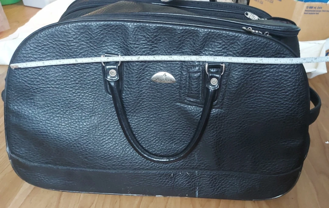 Binusi Black Leather Travel Bag with Wheels - photo 2