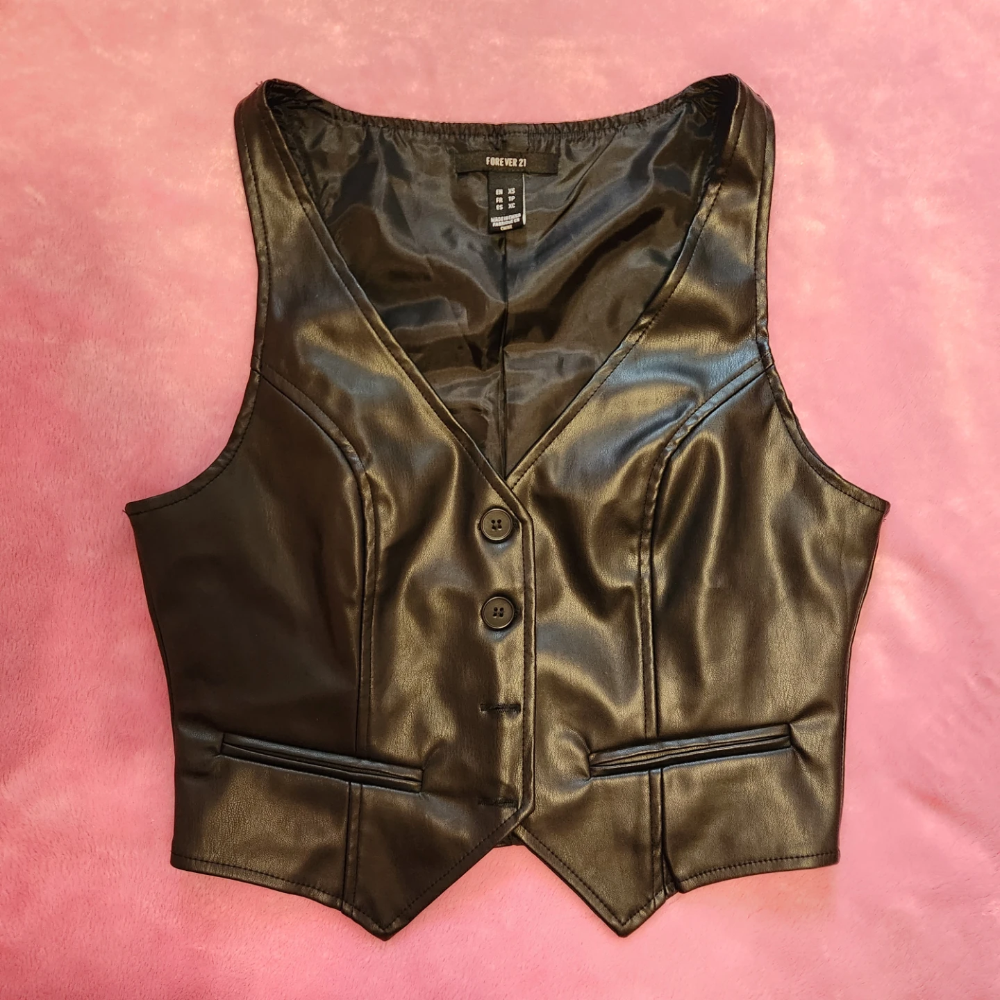 XS Black Crop Leather Vest