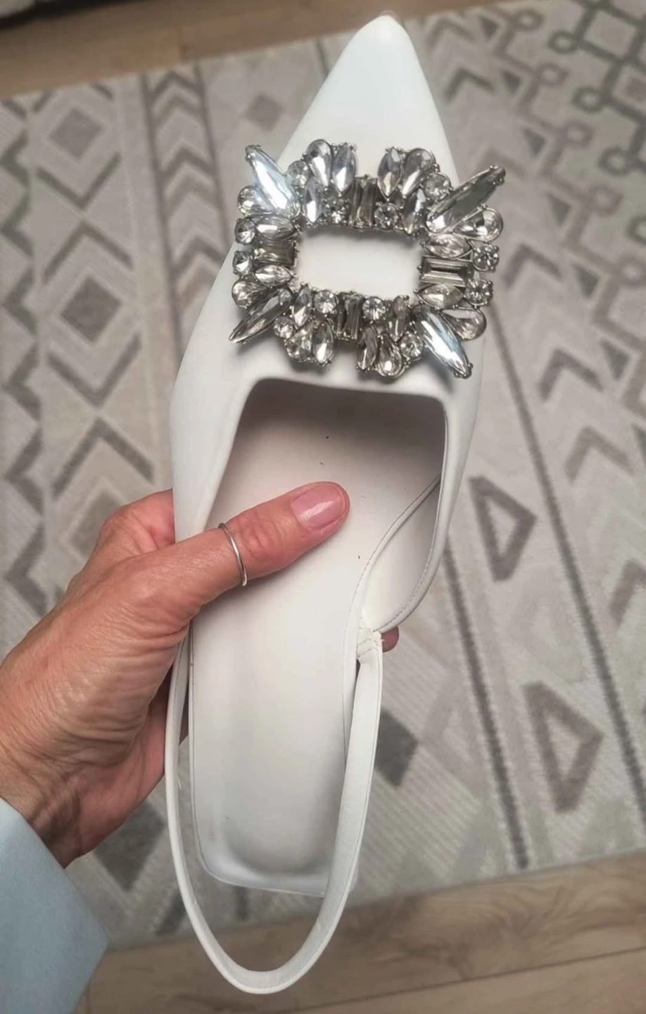 White Rhinestone Slingback Heels – Size 8 / 38 - photo 3